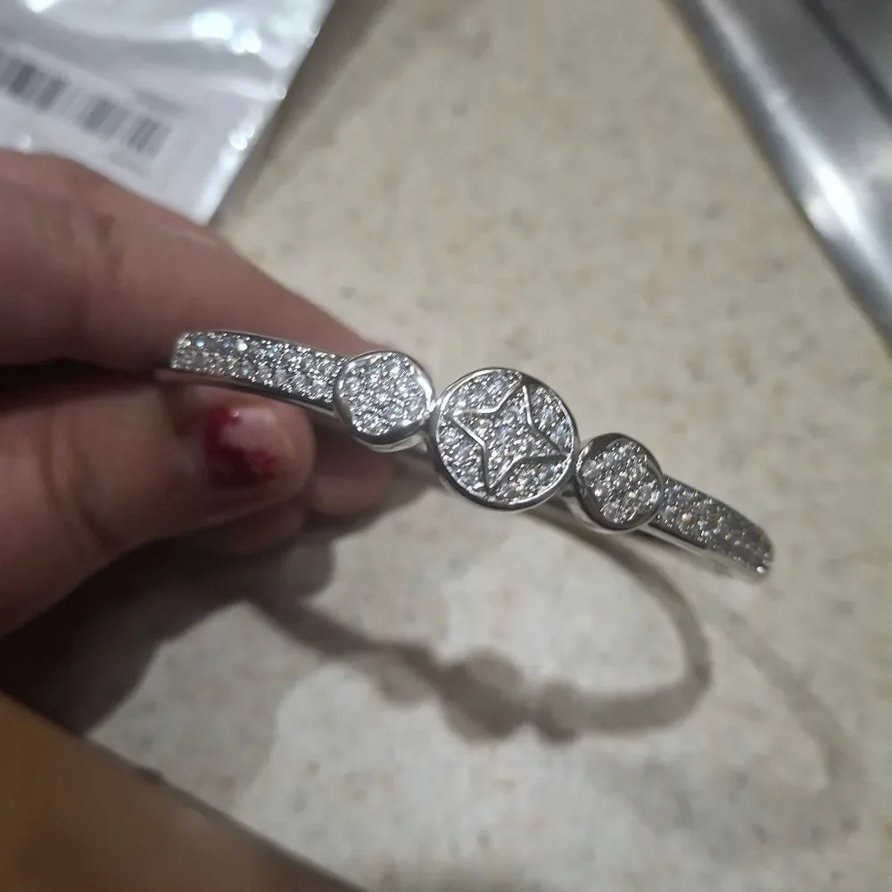 Silver Diamond Clover Bangle Bracelet